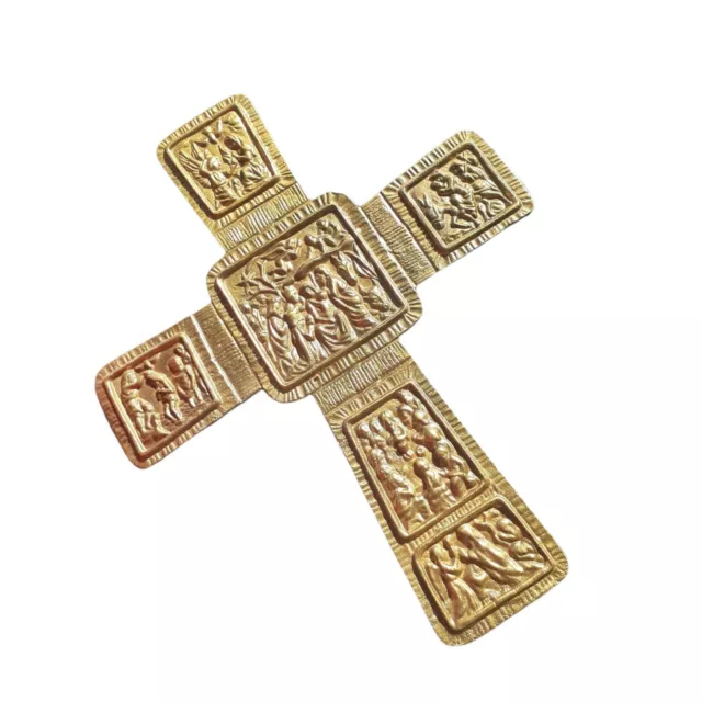 Brass Cross Wall Hanging Bible Scenes Nativity Last Supper 11"