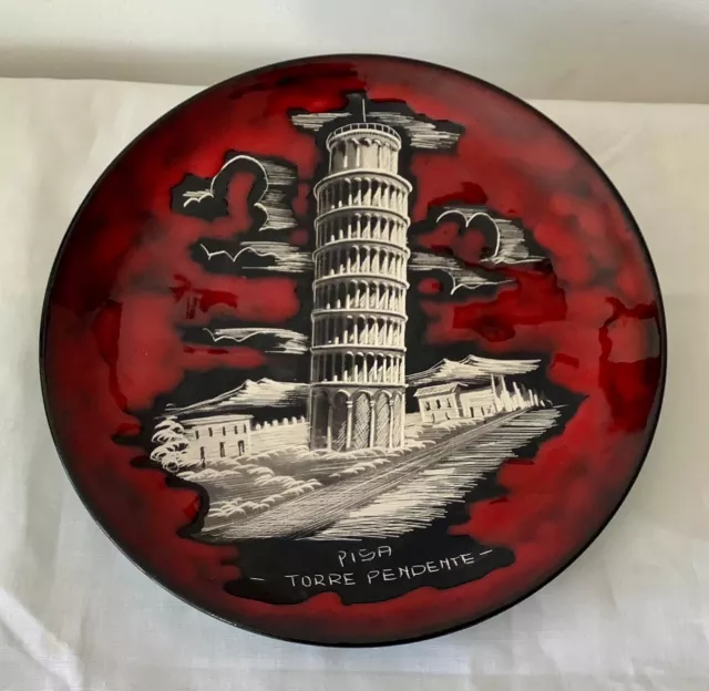 ASSIETTE DÉCORATIVE en FAÏENCE : PISA TORRE PENDANTE estampillée TITANO SAN REMO 3