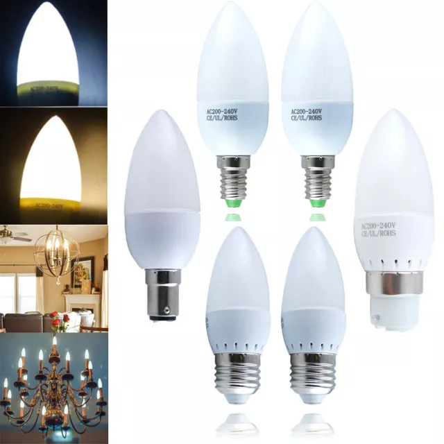 E27 E14 B22 B15 5W 3W LED Candle Bulbs Warm Cool White Light Energy Saving UK