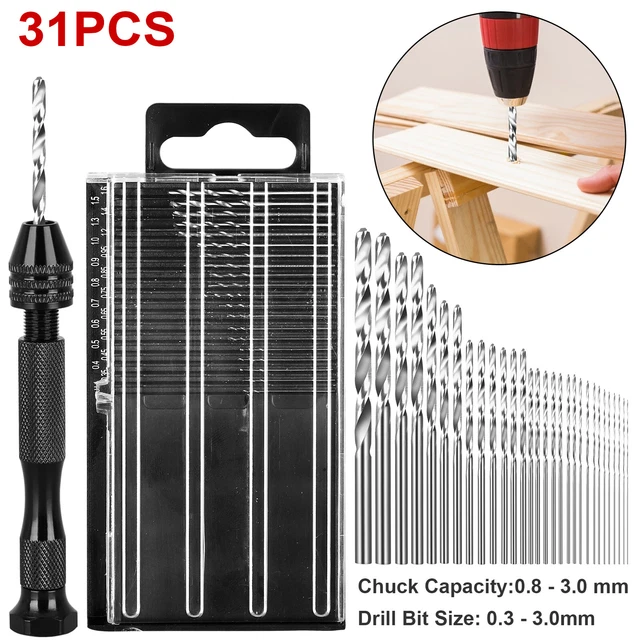 31Pcs Mini Micro Hand Drill Bits Set Small Manual Keyless Chuck Pin Vise Rotary