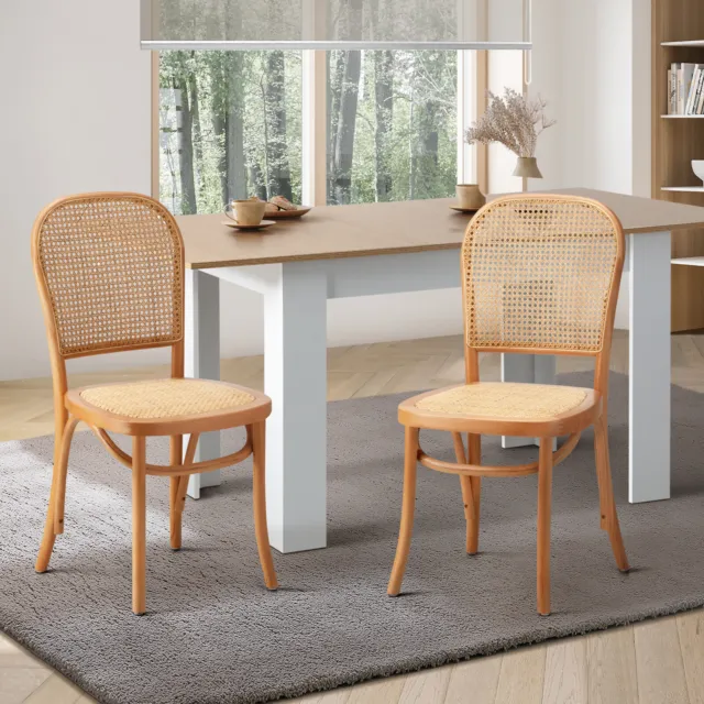 Oikiture 2PCS Dining Chairs Wooden Chairs Rattan Accent Chair Beige