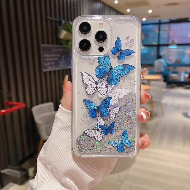 For iPhone Samsung VIVO Quicksand Butterfly Phone Case Cover Fashion Women Girl