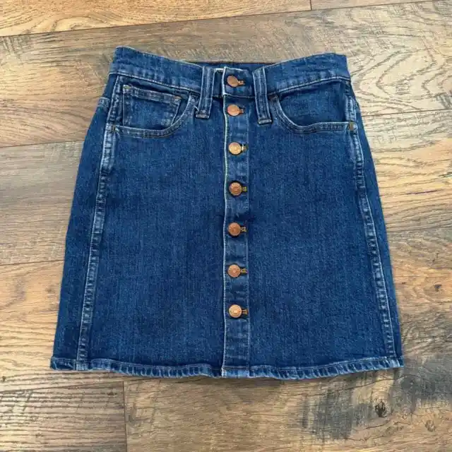 Madewell Button Down Denim Straight Dark Wash Mini Skirt Women's Size 24