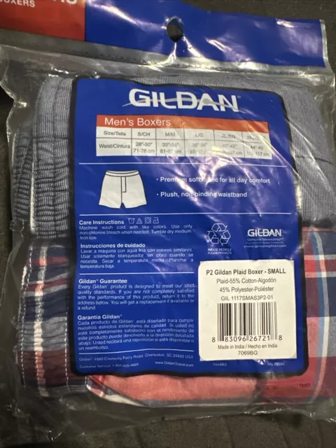 Gildan Mens 2 Pack Premium Cotton Blend Plaid & Solid Boxers Blue Size S (28-30) 2
