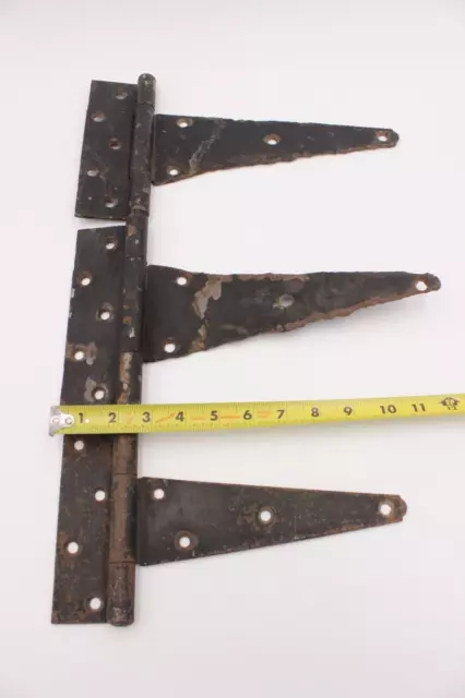 Lot Of 3 Antique Rusty T Strap Hinges Barn Door 1 Set and Single Large READ