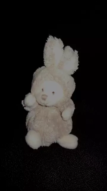 petit doudou peluche ours blanc déguisé lapin beige BUKOWSKI