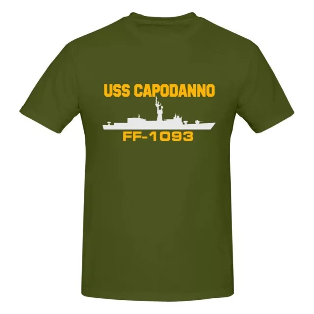 Men's USS CAPODANNO FF-1093 T-shirt O-Neck Short Sleeve Shirt Top Tee