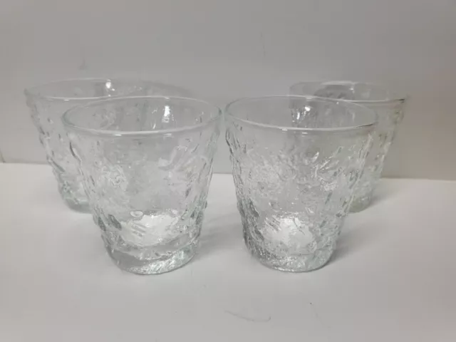 4 VTG Anchor Hocking Lido Milano Clear 3 1/4" Glass Low Ball Tumbler Crinkle Cup