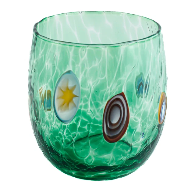 Murano Verre Buvant Verre Gobelet Vert Rouge Jaune Noir Fait Main Millefiori
