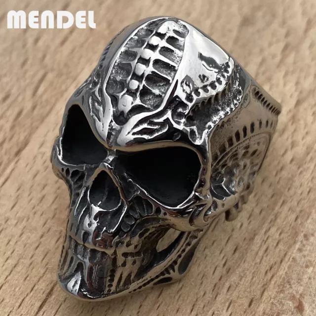 MENDEL Mens Gothic Stainless Steel Biker Skull Ring Men Size 7 8 9 10 11 12 15