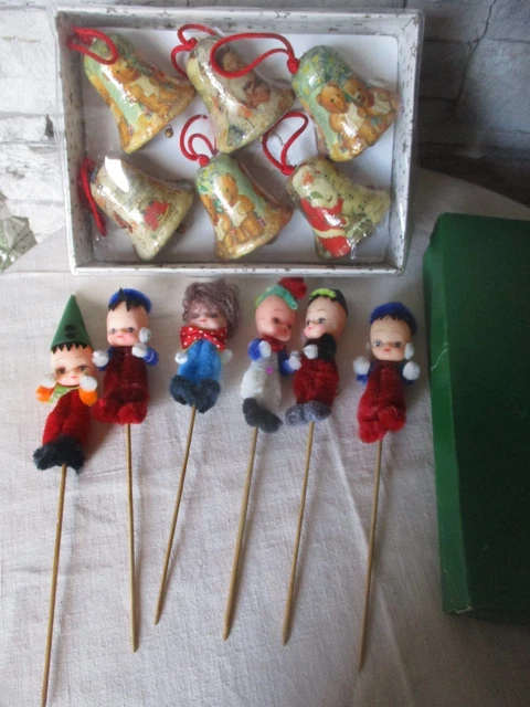 Lot Décorations Noël Vintage : 6 Boules Anciennes + 11 Pinces à Bougies
