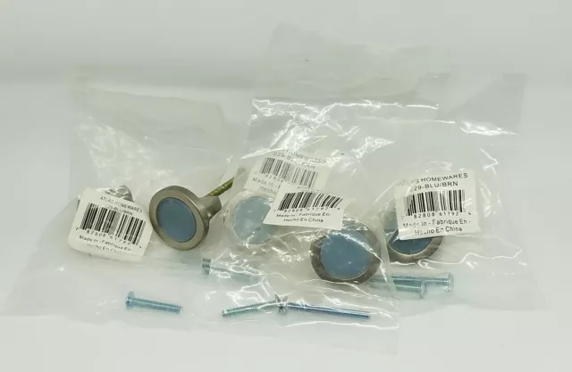 Set of 5 Atlas Homewares 229-BLU/BRN Blue Round Door Knob, Brushed Nickel