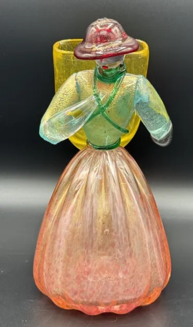 Italian Art Glass Figurine Murano Circa 1960/70 MCM Pink Green Yellow Red