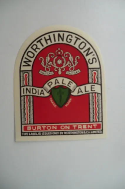 Neuwertig Worthington Burton India Pale Ale Grün Schild Brauerei Bierflasche Etikett