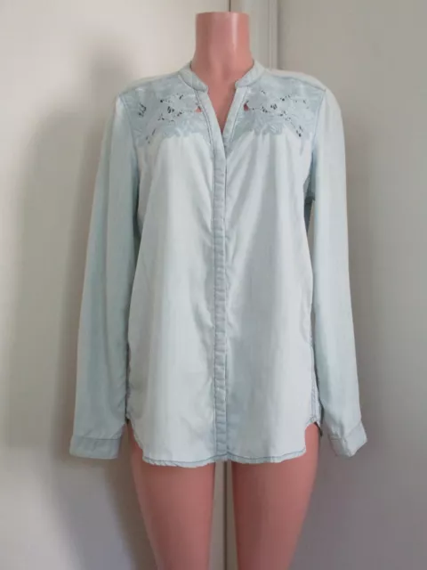 Holding Horses Anthropologie Tencel Light Blue Chambray Embroidered Blouse,  L