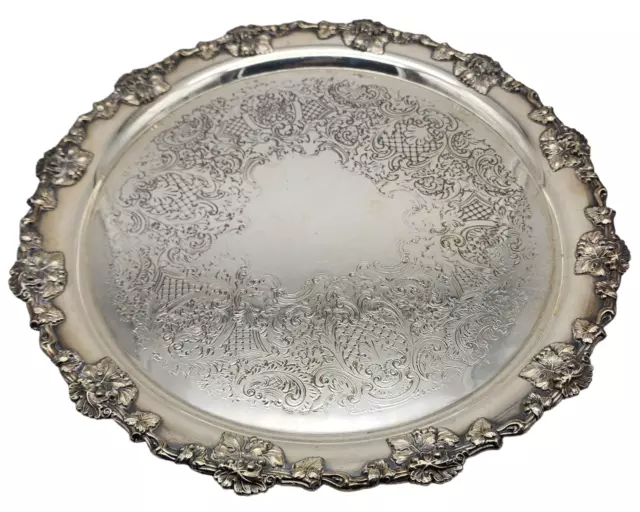 Vintage ELLIS BARKER English Silver Plate 14" Round Serving Platter Tray