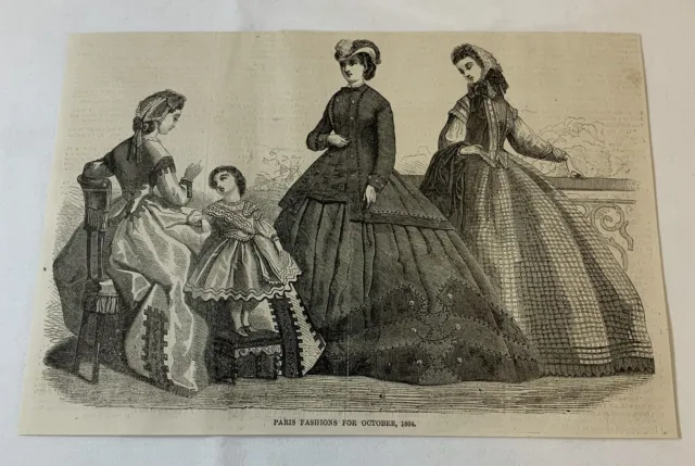 1864 Revista Grabado ~ Mujer París Fashions Para Octubre