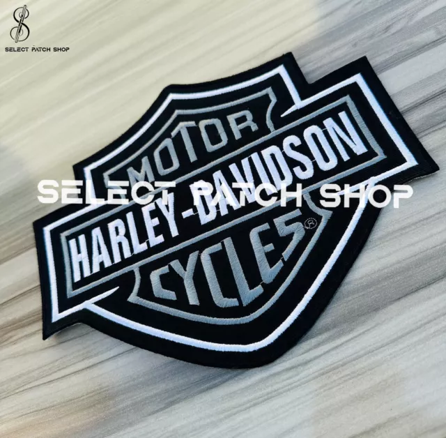 Harley Davidson Classic Grey Bar & Shield Logo Large Sew-on Embroidered Patch