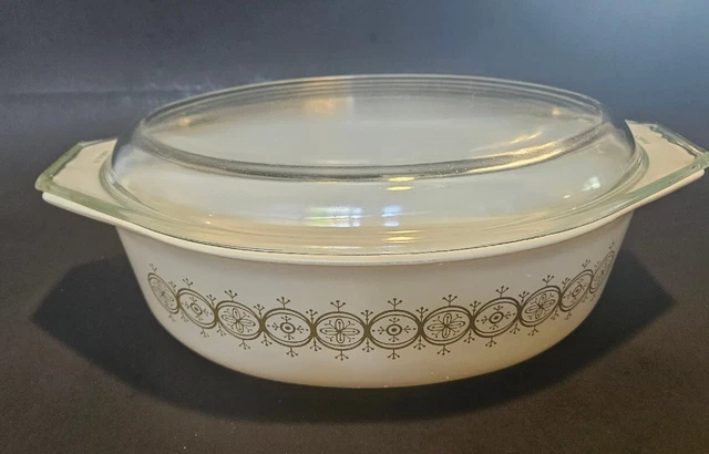 Vintage Pyrex Olive Medallion 045 2 1/2 QT Casserole Dish With Lid Promotional