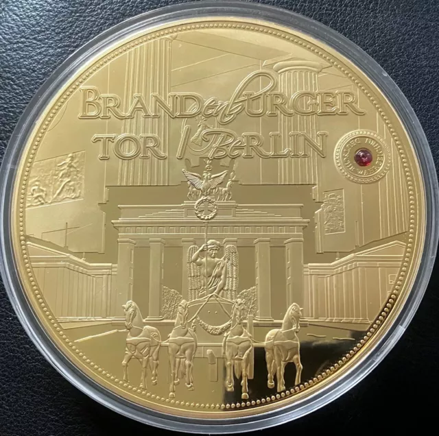 Gigant Medaille Brandenburger Tor 2016 Proof PP Ø 100mm 376g 24-Karat-Goldauflag