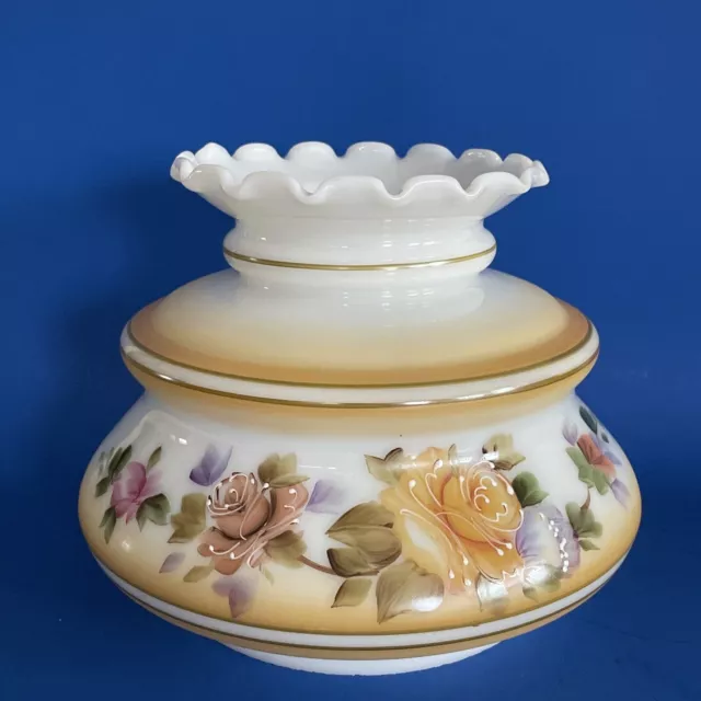 Vintage GWTW 7" Fitter Purple Floral Glass Hurricane Oil Or Electric Lamp Shade