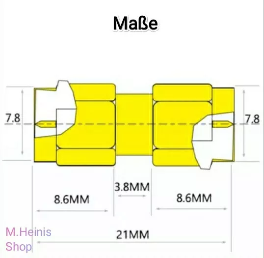 Adapter SMA Male auf SMA Male ,mit Pin Innengewinde beide Seiten vergoldet Neu 2