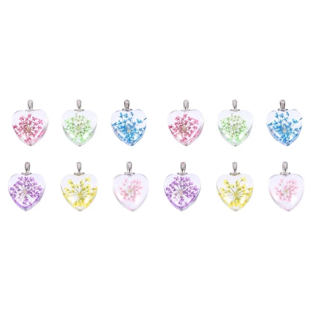 12 Pcs DIY Crafts Pendant Dried Flower Pendant Glass Pendant Necklace