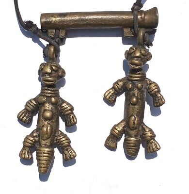 Vintage African Brass /  Bronze Necklace, soulmate figurines Yoruba tribal art