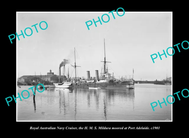 OLD POSTCARD SIZE PHOTO PORT ADELAIDE SOUTH AUSTRALIA THE HMS MILDURA c1901