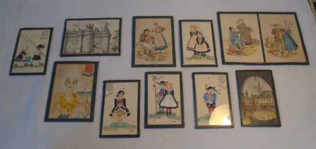 Lot Illustrations Vintages Anciennes Sous Verre Addi Bretagne Enfant Maudy