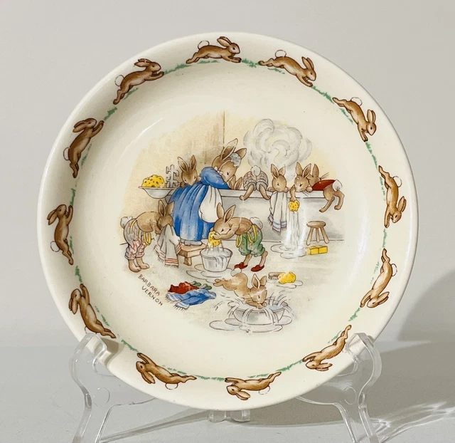 VINTAGE BARBARA VERNON Bunnykins Bath Time Plate Saucer Royal