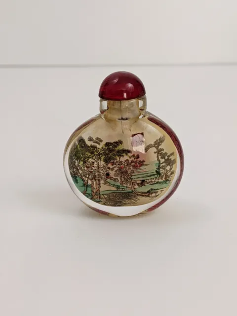 Vintage Chinese Inside Reverse Painted Glass Snuff Bottle 2"