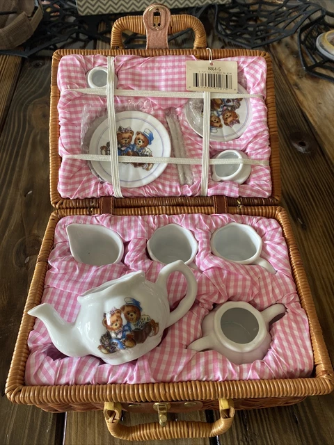 picnic basket wicker with Porcelain Bear Tea Set