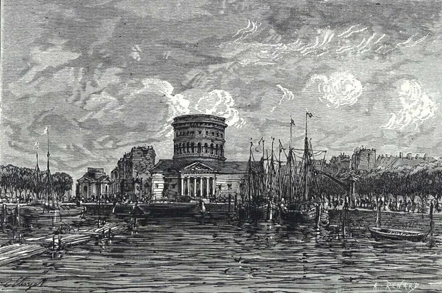 PARIS - Vue du BASSIN du CANAL SAINT MARTIN à LA VILLETTE - Gravure 19e siècle