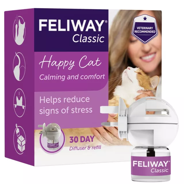 FELIWAY Classic Diffuser & 30 Day 48ml Refill Comforts Cats Helps Stress/Anxiety