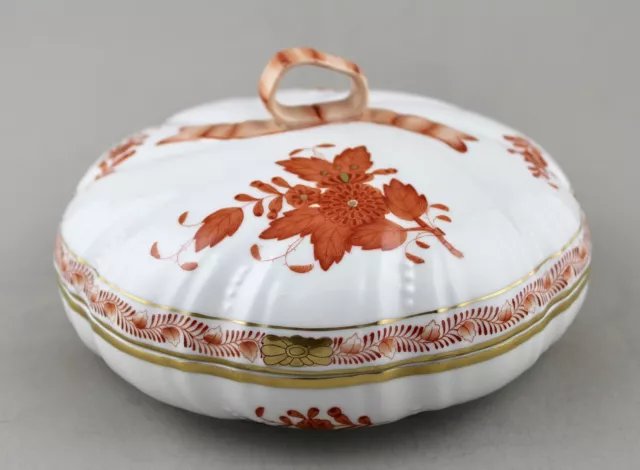 Herend Porcelain Chinese Bouquet Apponyi Rust Aog 16.5Cm/6½” Dish & Cover 6026