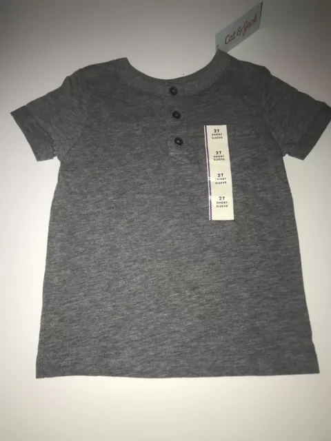 Boys Cat & Jack Charcoal Gray Pocket Henley Short Sleeve Shirt Size 2T NWT