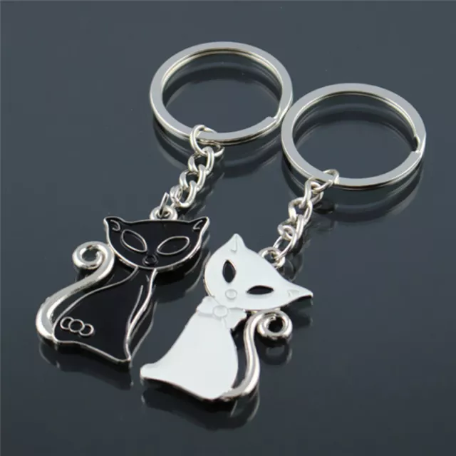 1 Pair Couple Cute Cat Keychain for Lovers Alloy Fashion Jewelry Ring For CaD.YU