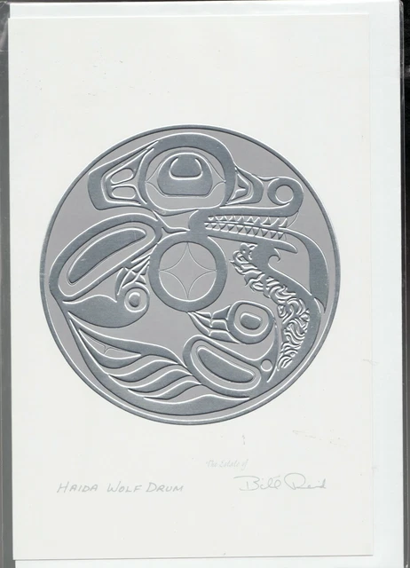 HAIDA WOLF DRUM - 6" x 9" embossed art card by Bill Reid - Free Shipping 7691