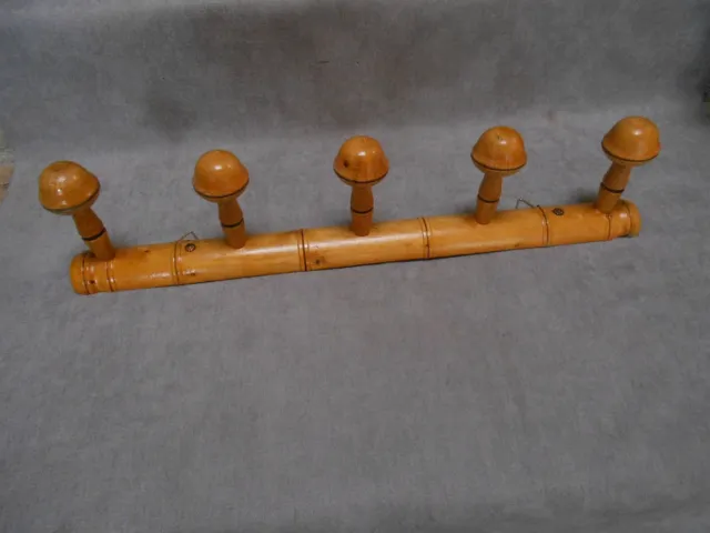 Vintage French WOOD Coat & Hat Rack w/ 5 Pegs, 23ins long
