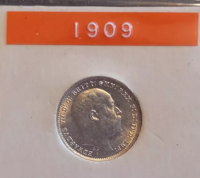 1909 Edward VII Three Pence Silver British Coin.