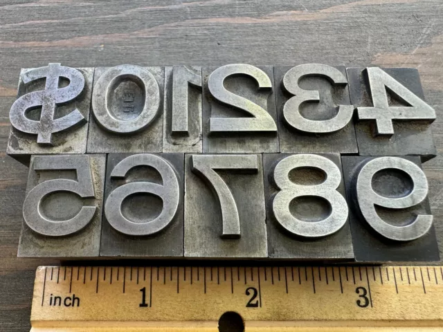 11 Piece Set of Antique Letterpress All Metal PRINTING BLOCK Numbers 0-9 and $