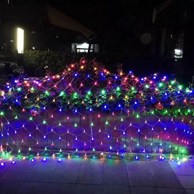 Solar LED Fairy String Net Mesh Curtain Lights 8 Modes Outdoor Xmas Party Decor