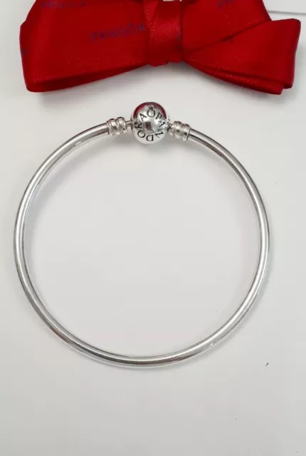 GENUINE PANDORA SILVER MOMENTS SIGNATURE LOGO BANGLE  #590713 21cm..