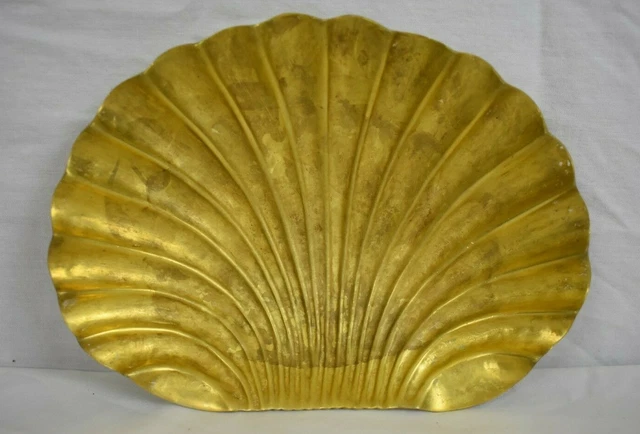 Vintage Solid Brass Large Sea Shell Soap Dish Trinket Dish