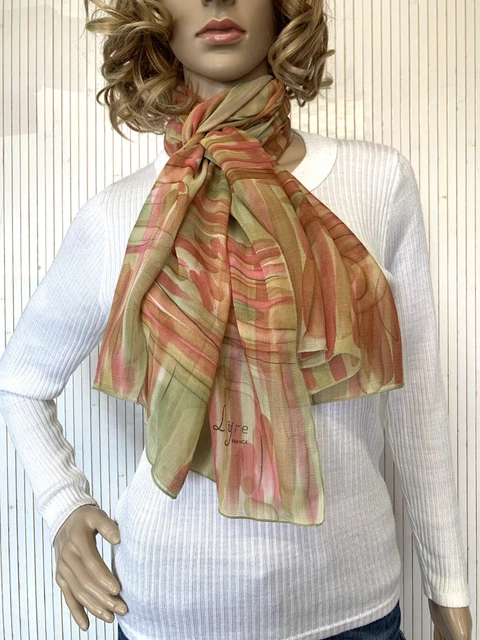 Écharpe Foulard Moschino En Mousseline De Soie - 140x36 Cm - Dégradé Pêche/marron - Occasion TBE