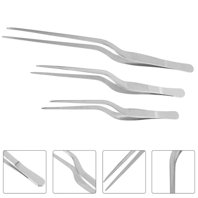 3 Pcs Cooking Tweezers Food Tongs Stainless Steel Tweezers Grill Tools Barbecue