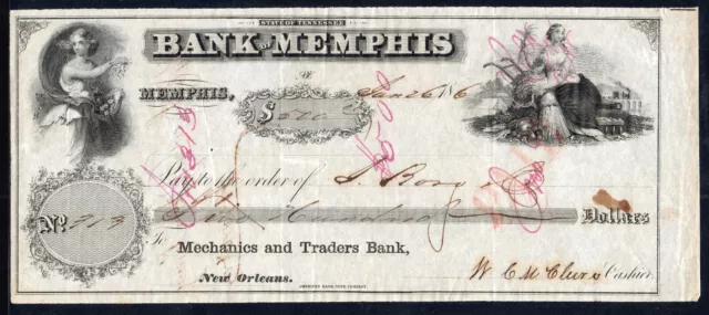 Civil War Era Bank Check January 1861 PRE SECESSION - Bank of Memphis, TN