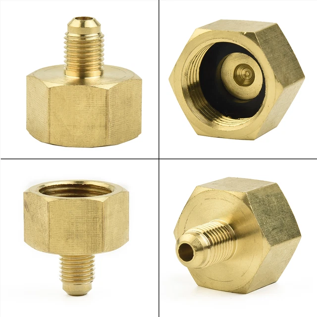 Adaptateur De Connexion R32/R454B - Filetage Gauche 14 Avec Sortie SAE 1/4" - En Laiton Pour Climatisation Et HVAC