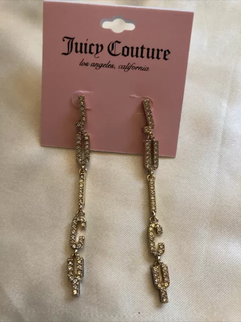 Juicy Couture Gold Tone & Rainbow Enamel JUICY Drop Earrings with Cubic Zirconia